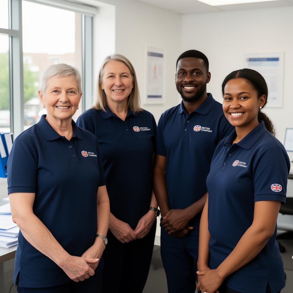 Diverse Arthur Morrison Care Services team members in uniform representing inclusive workplace culture